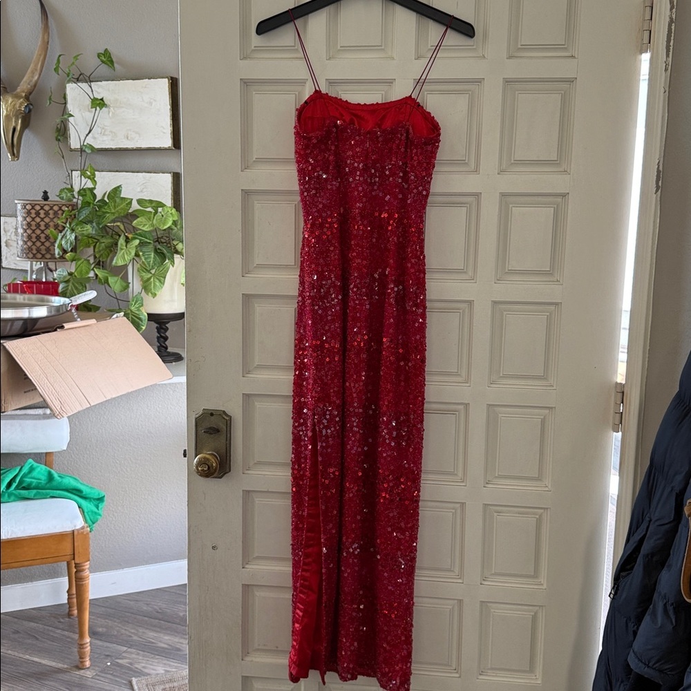 Scala gorgeous Red Sequin Dress evening gown side slit - Picture 13 of 14
